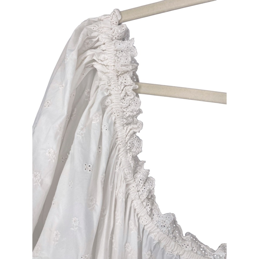 Doen Isolde Midi Dress Salt White Eyelet Cotton Smocked Puff Sleeve Womens XL - Picture 11 of 16